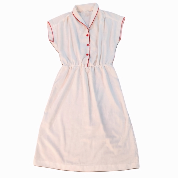 Vintage Semi-sheer Breezy Dress Sheer Ivory With Red Accents Unique - Picture 1 of 4